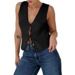 Yousify Womens Sweater Vests Tie Front Knit Vest Summer Ribbed Tank Tops Y2k Cute Vests Fashion Casual Sleeveless Tops Medium Yousify Womens Sweater Vests Tie Front Knit Vest Summer Ribbed Tank Tops Y2k Cute Vests Fashion Casual Sleeveless Tops Medium