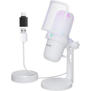 USB Microphone for PC,White Mini Mic for PS4/ PS5/ Mac,Computer Gaming Condenser with Quick Mute,RGB Streaming,Filter,Shock Mount,Recording Microphones for YouTube Titok, White
