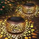 Solar Lanterns Outdoor Waterproof Decor: 2 Pack Red Copper Hollow Out Retro Metal Solar Lights - Unique Gardening Gifts for Women Mom - Outside Patio Porch Yard Tabletop Decorations 2 Lighting Modes