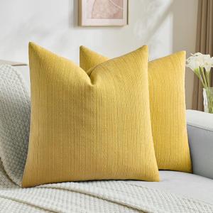 FUTEI Pack of 2 Solid Chenille Throw Pillow Covers 20x20 Inch Soft Cozy Wheat Ear Striped Textured Decorative Cushion Cases Modern Farmhouse Accent for Couch Bed Living Room, Mustard Yellow