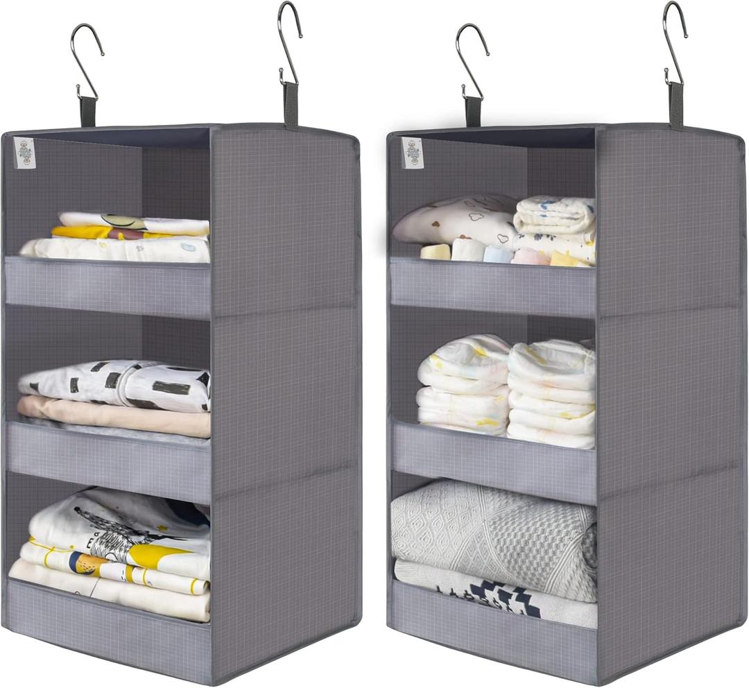 GRANNY SAYS 3-Shelf Closet Organizers and Storage, Foldable Hanging Closet Organizer, Hanging Closet Shelves with 2 Metal Hooks, Leak-Proof Closet Hanging Organizer for Locker & Camper, Gray, 2-Pack GRANNY SAYS 3-Shelf Closet Organizers and Storage, Foldable Hanging Closet Organizer, Hanging Closet Shelves with 2 Metal Hooks, Leak-Proof Closet Hanging Organizer for Locker & Camper, Gray, 2-Pack