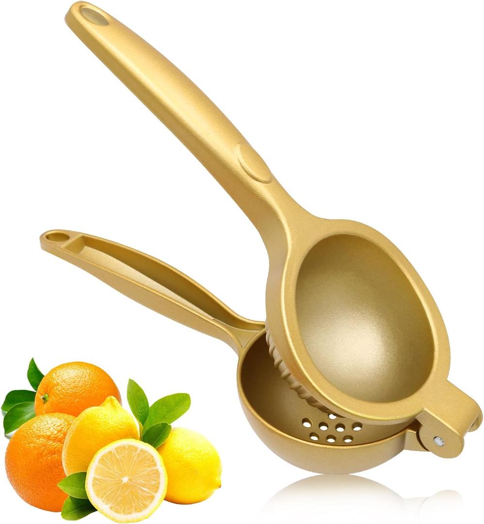 Lemon Squeezer, Heavy Duty Zinc Alloy Manual Citrus Juicer and Lime Squeezer, Handheld Fruit Press for Maximum Juice Extraction, Easy to Clean Metal Hand Juicer for Cooking & Cocktails, Gold (Yellow)