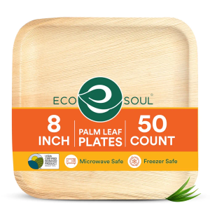 ECO SOUL Compostable 8 Inch Palm Leaf Square Plates (50 Count) Like Bamboo Plates | Biodegradable | Eco-Friendly, Microwave & Oven Safe