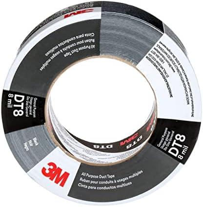 3M DT8 Industrial Strength Multi-Use Duct Tape, Black, 1.88in x 60 yd x 8 mil Thickness – Professional Grade Adhesive, 1 Pack