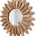 Honiway Mirror Wall Decor 21 inch Rustic Wood Boho Aesthetic Mirror for Room & Home Decor Farmhouse Wall Decor at Living Room Bedroom Carbonized Black