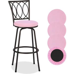Deisy Dee 4PCS Round Bar Stool Seat Covers Stretch Round Chair Covers for 13-16 Inch Stool Chair (Pink)