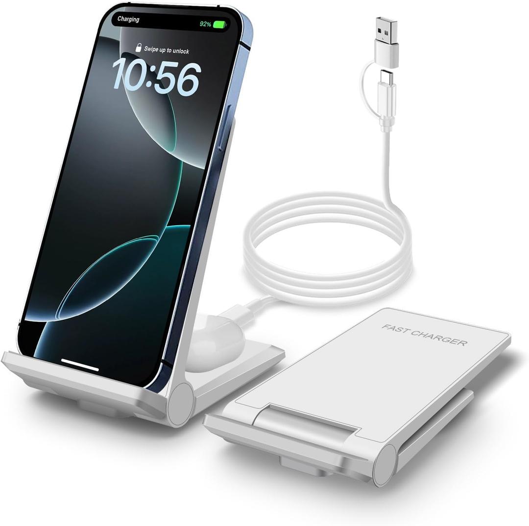 PDKUAI 2 in 1 Wireless Charger,[New Update] 25W Foldable Wireless Charging Station for Samsung Galaxy 25/24/23/Note 20/Buds3,Dual 15W Fast Dual Induction Charge Stand for iPhone 17/17 Pro/16/15/14