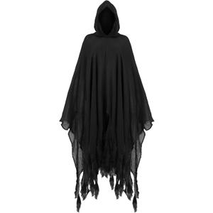 Halloween Grim Reaper Costume Medieval Renaissance Hooded Cloak Gothic Wizard Cape for Adult Halloween Cosplay (Large, Black)