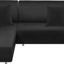 Couch Cover L Shape Sectional Sofa Cover 2-Piece Soft Stretch Sofa Slipcover Furniture Protector Couch Slipcover with 2Pcs Pillowcases (Sofa 3 Seater + 3 Seater, Black)