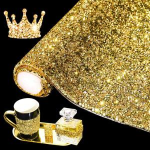 Bling Rhinestone Sticker DIY Home Decor Stickers Self-Adhesive Crystal Sheet Stickers for Cars & Crafts Decoration(Gold,9.4" x 15.8")