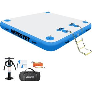 Inflatable Floating Dock with Soft Ladder, 6 inch Thick Non-Slip Inflatable Dock Floating Platform, Durable Drop-Stitch Inflatable Dock for Lake, Ocean, Swimming & Fishing