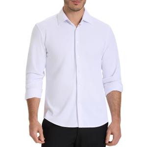 Mens Dress Shirt Wrinkle Free Knit Button Down Shirt Long Sleeve Business Shirt (XX-Large, White)