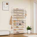LANTEFUL Tall Shoe Rack 10 Tier Shoe Organizer Large Shoe Shelf with 18 Hooks Storage for 50 Pair Sneaker and Boot, Stackable Vertical Shoe Rack Organizer for Closet, Entryway, Bedroom, White