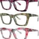 3 Pack Oprah Style Reading Glasses for Women Blue Light Blocking Computer Square Readers with Spring Hinge (Mix Color-10, 1.25, x)