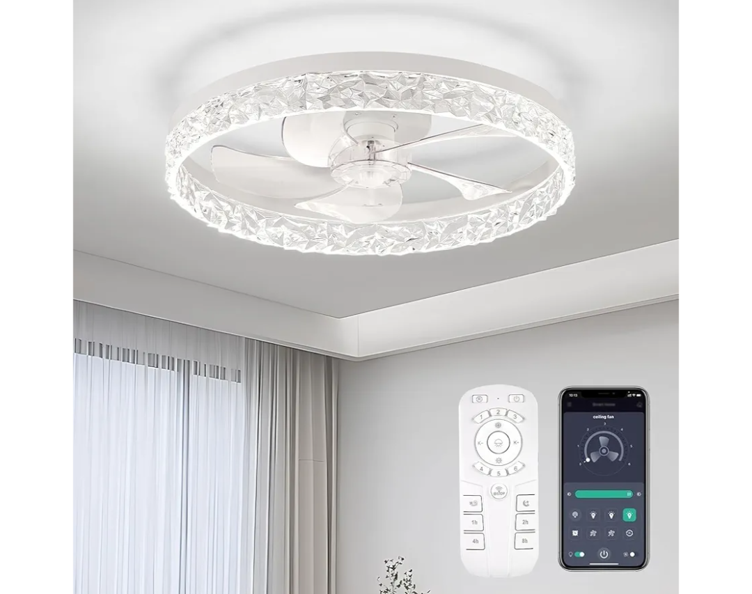 Ceiling Fans with Lights, Flush Mount Ceiling Fan with Lights and Remote, 6 Wind Speeds Low Profile Smart Ceiling Fan for Bedroom, Kids Room, Kitchen and Small Room 20"