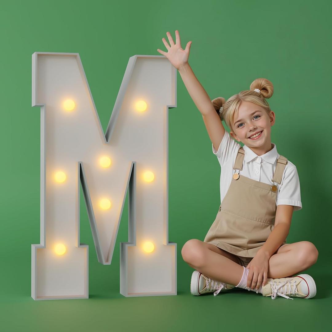 2.3FT Marquee Letters M Large Light Up Letters Cool White Big Foam Cardboard Graduations Prom Marry Me Wedding Birthday Party Decorations Backdrop Sign M