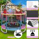 Yozoia 60" Toddler Trampoline, Indoor Trampoline for Kids with Safety Enclosure, 440LBS Support, Adjustable Gymnastics Bar & Toys for Boys Girls