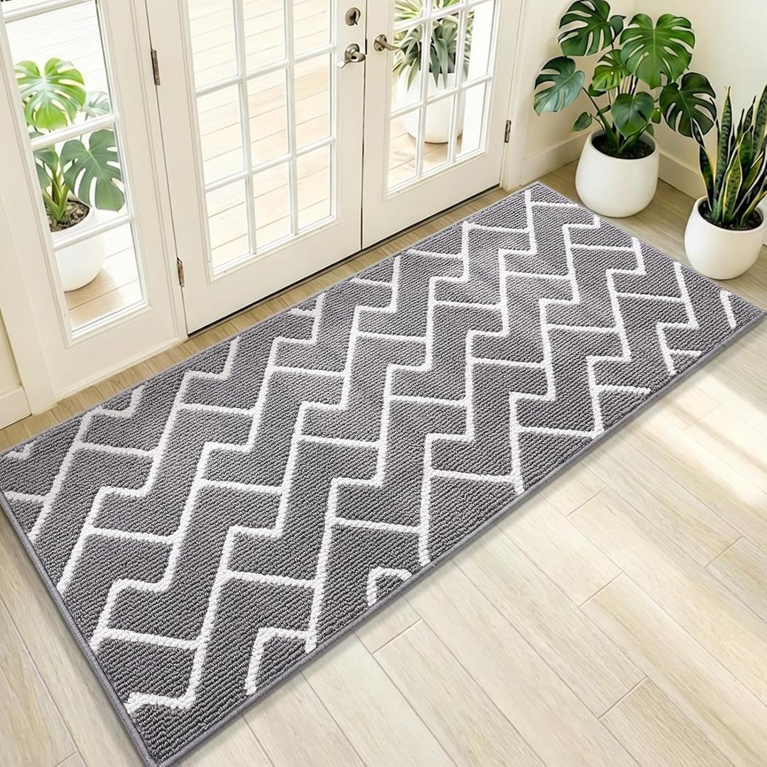 OLANLY Front Door Mat 47x20, Low-Profile Easy Clean Doormat, Grey