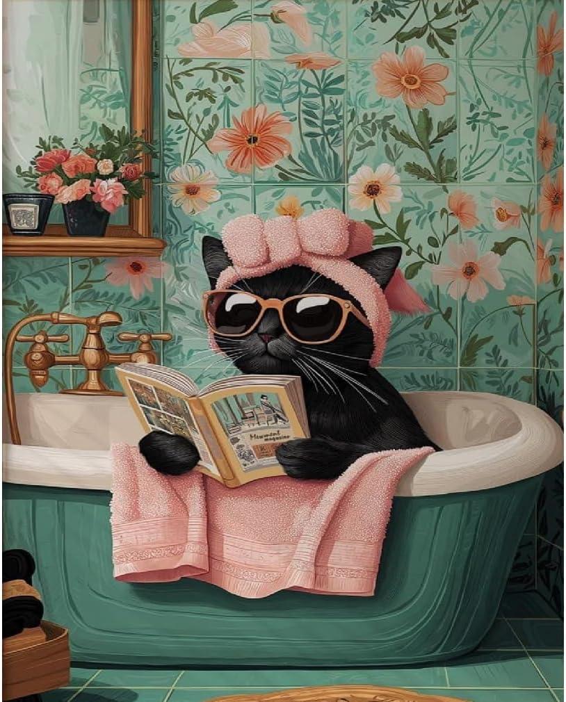 Canrichshop Black Cat Paint by Number for Adults,Funny Animal Painting by Numbers,DIY Acrylic for Beginners Unframed,Easy Paint by Numbers Adults on Canvas for Decor 16x20inch (MT21296)