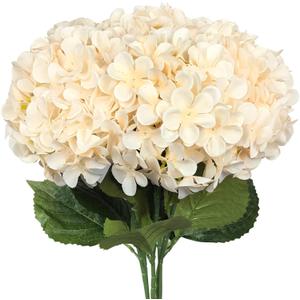 6 PCS Artificial Hydrangea Flowers, Faux Silk Hydrangea with Long Stems, Home Wedding Decor, Table Centerpieces, Party Decorations(Champagne)