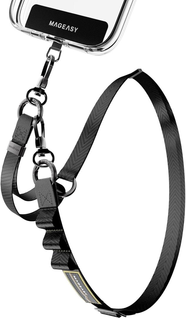 MAGEASY 2-In-1 Cell Phone Lanyard Crossbody - Universal Crossbody Phone Strap & Phone Wrist Strap with Built-in Keychain, Phone Tether Tab | Anti Drop & Anti Theft for Daily & Outdoor Activities (Black)