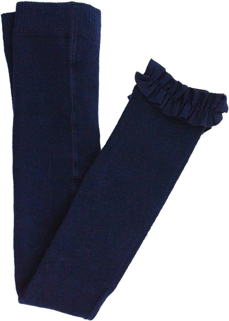 RuffleButts Baby/Toddler Girls Footless Ruffled Tights (4-6 Years, Navy)