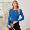 VICHYIE Fall Clothes Womens Crewneck Ribbed Long Sleeve Shirts Slim Fitted Tee Casual Basic Tshirt Top (Blue, M)