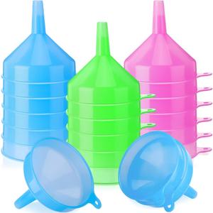 Honeydak 18 Pieces Multi-Purpose Plastic Funnels 4.7 Inch Wide Mouth Funnels for Filling Bottles, Jars, Containers Lab Use Oil Funnel for Gas, Car Oil, Lubricants and Fluids (Pink,Blue,Green)