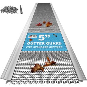 Gutter Guard Kit - 48FT (12 Pieces), Stainless Steel Mesh Gutter Guard, Fits 5-inch & Smaller Gutters, Heavy-Duty Aluminum Frame, Leaf Guard for Gutters, SmartPitch Technology, DIY-Friendly