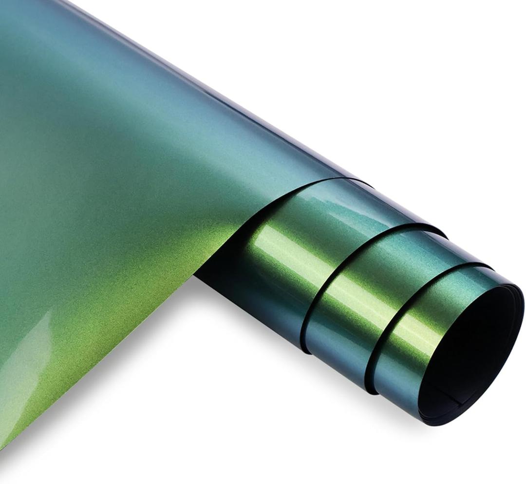 MEVOREW Chameleon HTV Green Iron On Vinyl 12" x 6ft Heat Transfer Vinyl for T Shirts, Chameleon Vinyl Gradient Change Color Vinyl Roll for Cricut, Silhouette Cameo (Green to Gold&Blue)
