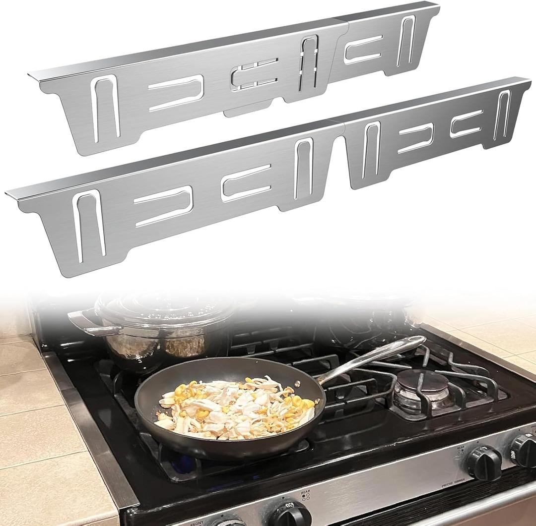 Stove Gap Covers Stainless Steel, Stove Gap Filler Between Stove and Counter, Stove Gap Guards and Range Trim Kit, Easy Retractable Length 13.8" to 27.6", Width 1", Heat-Resistant Stove Guard (2 Pack)