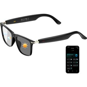 AI Smart Glasses for Men & Women, Photochromic AI Translation Glasses, Support 165+ Languages, Touch Control & IPX5 Waterproof, Multifunctional Bluetooth glasses, Travel Meeting Business Trade(Black)