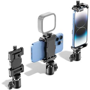 KDD Cell Phone Tripod Mount Adapter with Ball Head, 360 Rotating Phone Holder Stand for Tripod with Cold Shoe, Smartphone Clamp for iPhone 15 14 13
