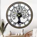 Large Wall Clock for Living Room Decor 18 Inch Tree of Life Metal Wall Art - Oversized Non-Ticking Battery Operated Silent Clock for Kitchen/Bedroom Home Decor (Roman Numeral)