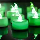 LANKER 24 Pack LED Tea Lights Candles, Flickering Green Flameless Tealights, Long Lasting Battery Operated Fake Candles, Decoration for Halloween and Christmas (Green - 24pcs)