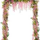 Lvydec Wisteria Artificial Flowers Garland, 4 Pcs Total 28.8ft Artificial Wisteria Vine Silk Hanging Flower for Home Garden Outdoor Ceremony Wedding Arch Floral Decor (Pink)