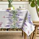 Horaldaily Spring Tablecloth 60x84 Inch Rectangular, Purple Wisteria Dragonfly Leaves Washable Seasonal Table Cover for Party Picnic Dinner Decor