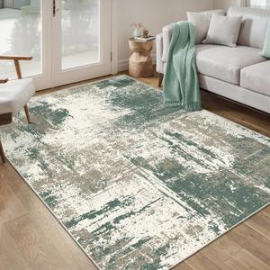 Ciicool Abstract Area Rug Indoor, 3x5 Washable Entryway Rug, Modern Soft Throw Rug with Non-Slip Backing for Bedroom Living Room Entrance Kitchen, No-Shedding Low-Pile Floor Carpet Doormat Green Beige