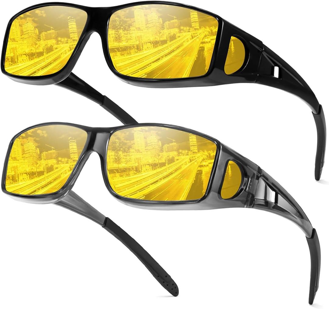 FIMILU 2PCS Night Driving Glasses Night Vision Glasses Fit Over Wrap Around Anti Glare Polarized Glasses for Men Women