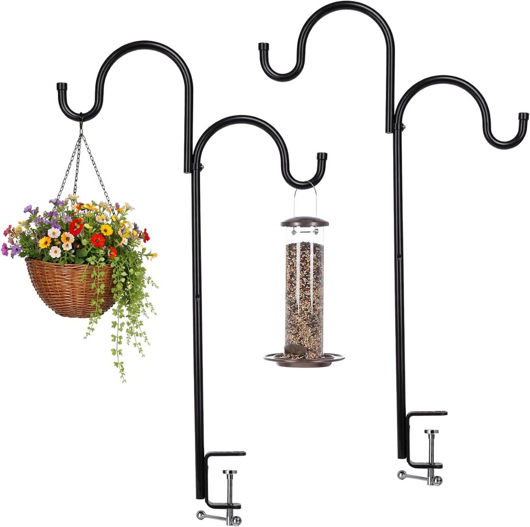 2 Pack 35 Inch Deck Railing Shepherd Hooks for Christmas Lights
Outdoor Lanterns & Wreaths, Double Arm Metal Hanging Pole with Adjustable Clamp for Porch, Patio, Balcony and Garden