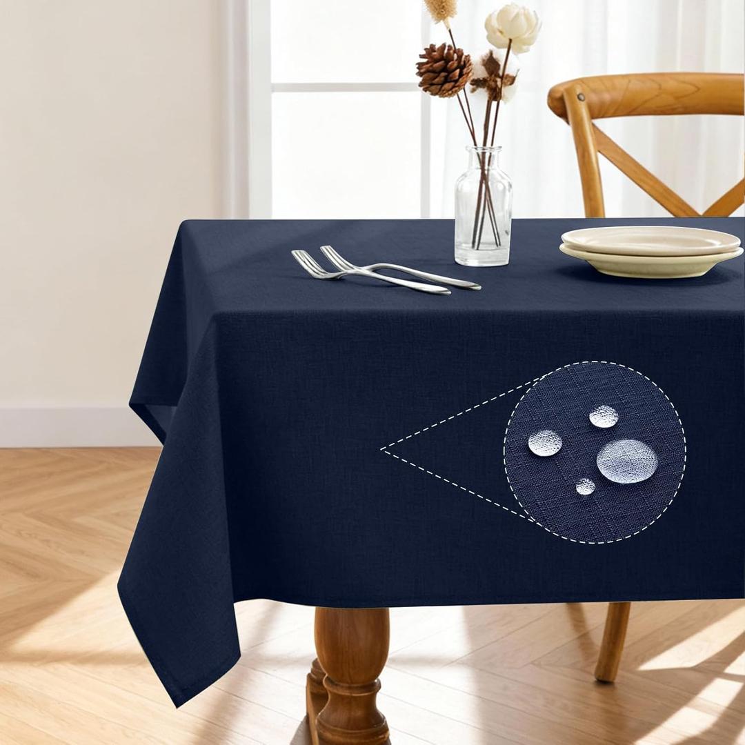 Pureegg Rectangle Linen Tablecloth Waterproof & Stain Resistant, Wrinkle-Free Table Cloth Adds Elegance and Protection, Ideal for Dining, Party, Wedding and Outdoor, 52 x 70 Inch, Navy Blue