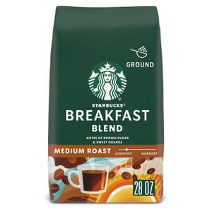 Starbucks Ground Coffee, Medium Roast Hot or Iced Coffee, Breakfast Blend, 28 oz ​ (EXP 09/10/26)