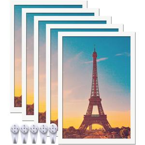 16x24 Picture Frame Set of 5, White Photo Frames High Transparent Wall Gallery Desktop Horizontal Vertical for Canvas Collage Photo Poster Certificate 16 x 24 inches