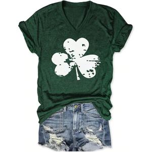 Butovek Womens Funny Lucky Irish Shamrock V Neck Shirt St Patricks Day Graphic Short Sleeve Top Casual Spring Tees (XL,Dark Green02)