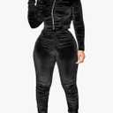 KANSOON Track Suits for Women Set 2 Piece Sweatsuits Outfits Velour Ruched Long Sleeve Zip Up Jacket and Pants Sets M Black