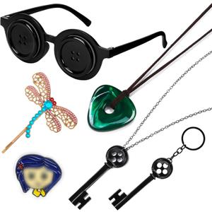 Halloween Movie Themed Accessories Includes Key Pendant Necklace Seeing Stone Necklace Button Glasses Dragonfly Hair Clips Character Brooch Halloween Parties Props Cosplay Costume for Women Men
