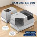 Extra Large XXXL Stainless Steel Cat Litter Box with Lid, Light Gray