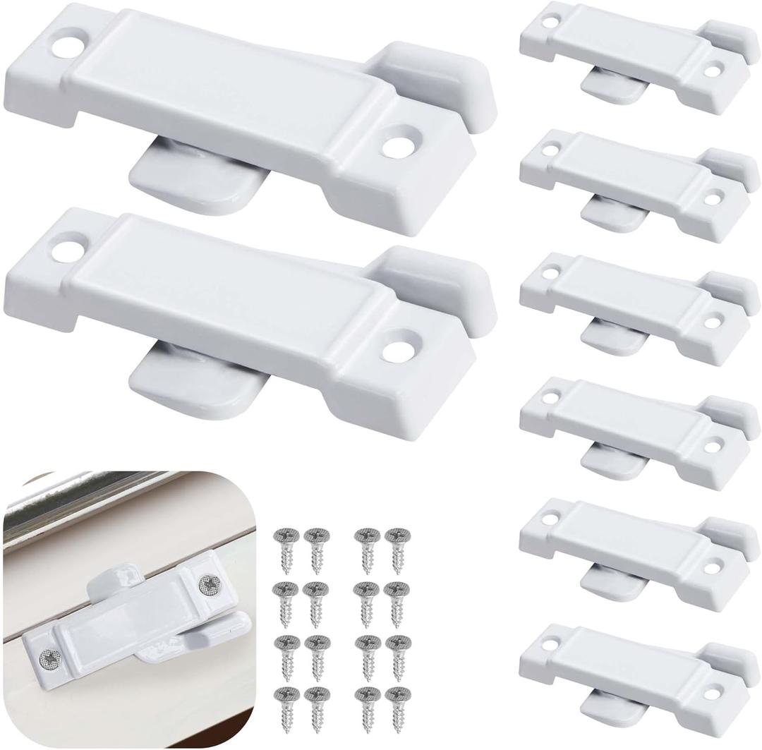 8 Pcs F2590 Windows Replacement Sash Lock-2-1/4'' Mounting Hole Centers Sash Lock with Screws-White Sash Lock for Vertical Sliding Windows Double Hung Windows