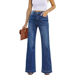 GRAPENT Womens Flare Jeans High Waisted Wide Leg Baggy Jean for Women Stretch Denim Pants (Medium, Dark Blue)