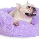 Purple Dog Bed Medium Size Dog 23 Inch Anti-Anxiety Donut Cuddler Bed, Warming Cozy Soft Fluffy Faux Fur Plush